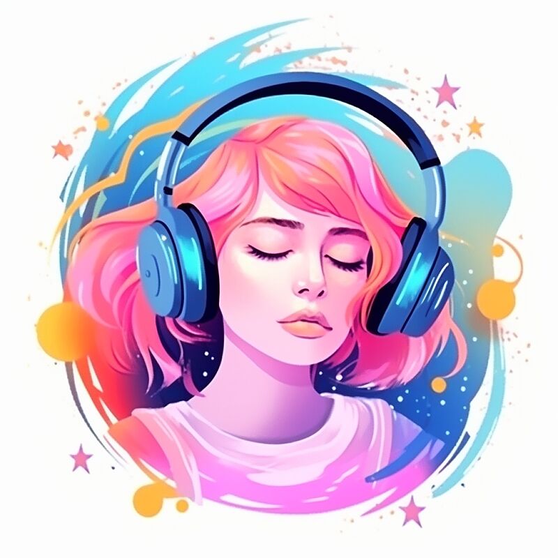 girl listening to music, in the style of electric dreamscape, pop inspo, isolated on a white background --v 5.1 --style raw