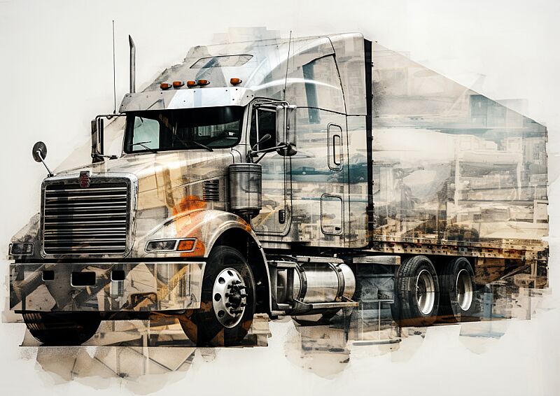 multiple exposures of truck on a fragmented collage --ar 7:5 --style raw --v 5.2