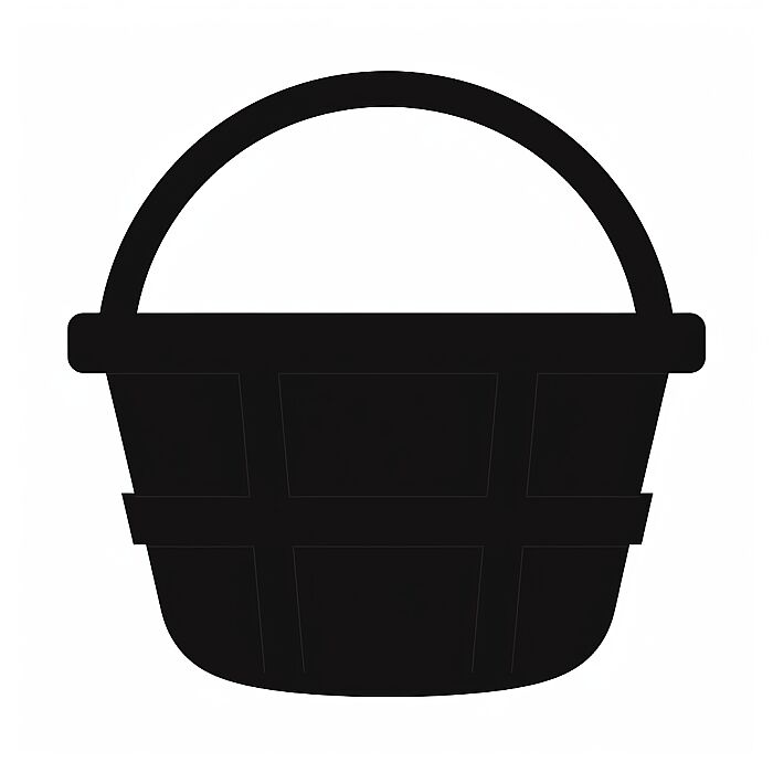 A single simple high quality minimalistic absolutely dark black flat SVG style icon symbol of a basket on a plain basic clean minimal white background in a modern and simplistic 2D corporate IT vector iconography design style with ultra-minimal detail, used as a professional graphic element for websites, apps, and presentations and made by an iconography specialist --v 5.0