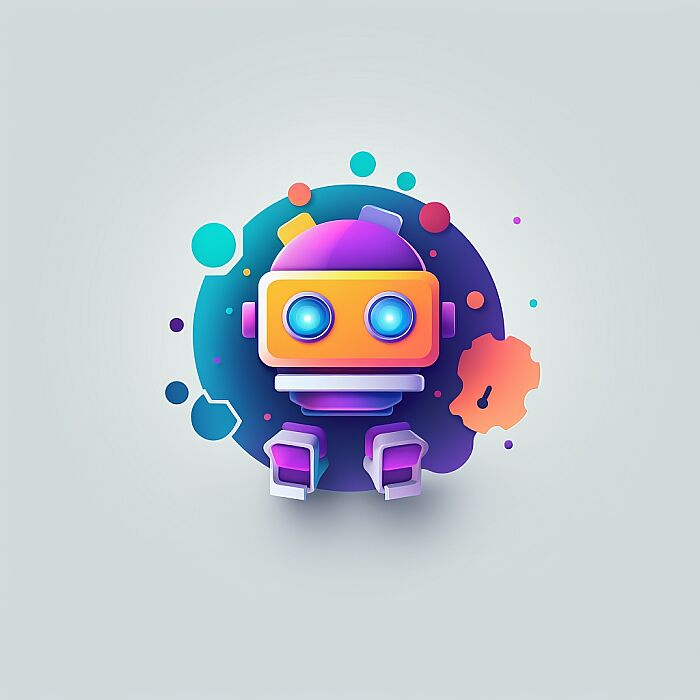 Create an 3D minimalist logo of a central [robot] in a vibrant, stylized, and colorful design. The subject should be detailed and the central focus, with the rest of the image fading into a clean, white background. The style should be whimsical and modern, with a touch of playfulness and a flat design aesthetic. --v 5.2 --s 50 --style raw