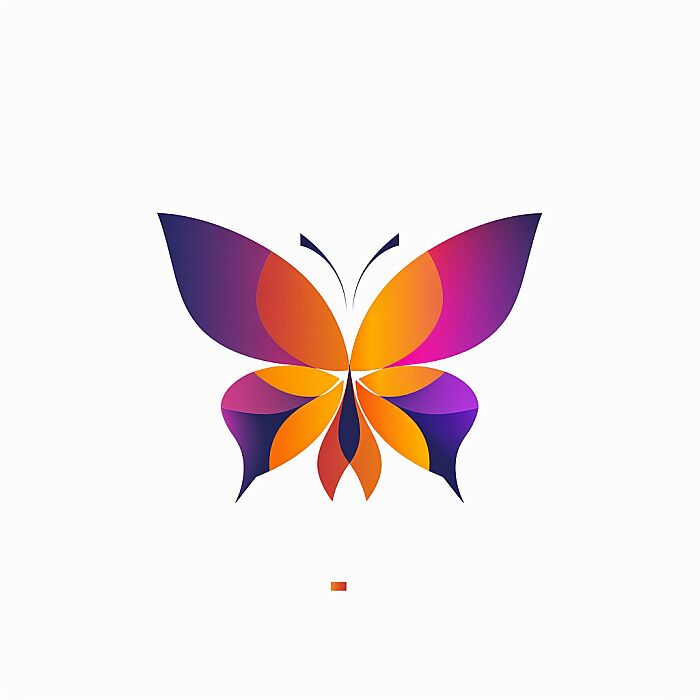 Create a [butterfly] logo with a modern and minimalist design. The logo should feature geometric shapes, with a gradient color palette. colorful. The shapes should be arranged to create a clean, abstract representation of the subject, conveying its essence rather than detailed realism. The design should be suitable for use as a corporate brand identity, evoking stability. The overall look should be sleek and scalable, able to maintain its impact when used in various sizes. Add symbolizing interconnectivity and complexity. The image should be isolated on a white background for versatility in usage --v 6.0