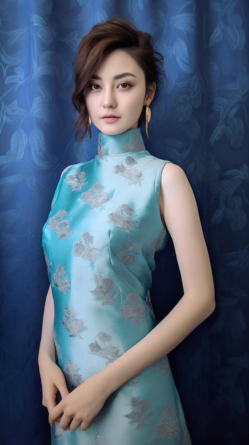 &lt;https://s.mj.run/jeseTxh_Wdc&gt; &lt;https://s.mj.run/jh0TDmFDEEc&gt; The girl wears a cheongsam made of turquoise fabric --ar 9:16