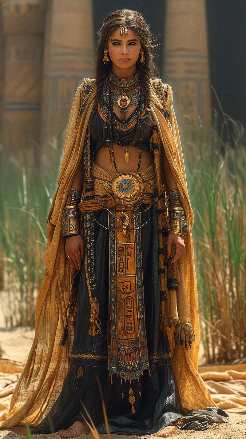 A full body, plus size egyptian woman dressed in David Uhl style year 1600ad --s 1000 --ar 9:16 --v 6.0 --style raw