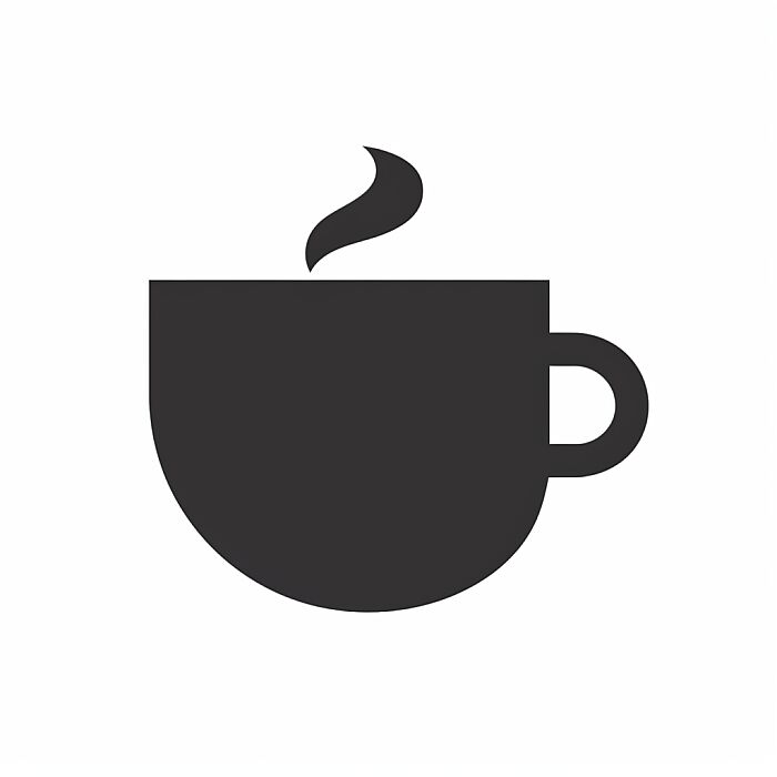 A single simple high quality minimalistic absolutely dark black flat SVG style icon symbol of a coffee cup on a plain basic clean minimal white background in a modern and simplistic 2D corporate IT vector iconography design style with ultra-minimal detail, used as a professional graphic element for websites, apps, and presentations and made by an iconography specialist --v 5.0