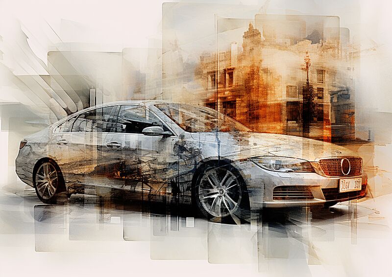 multiple exposures of a car on a fragmented collage --ar 7:5 --style raw --v 5.2