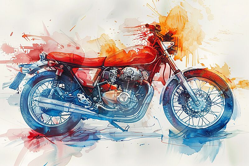 Minimalist single line sketch of a motor bike , colourful ink wash, strong visual flow --stylize 500 --ar 3:2 --v 6.0