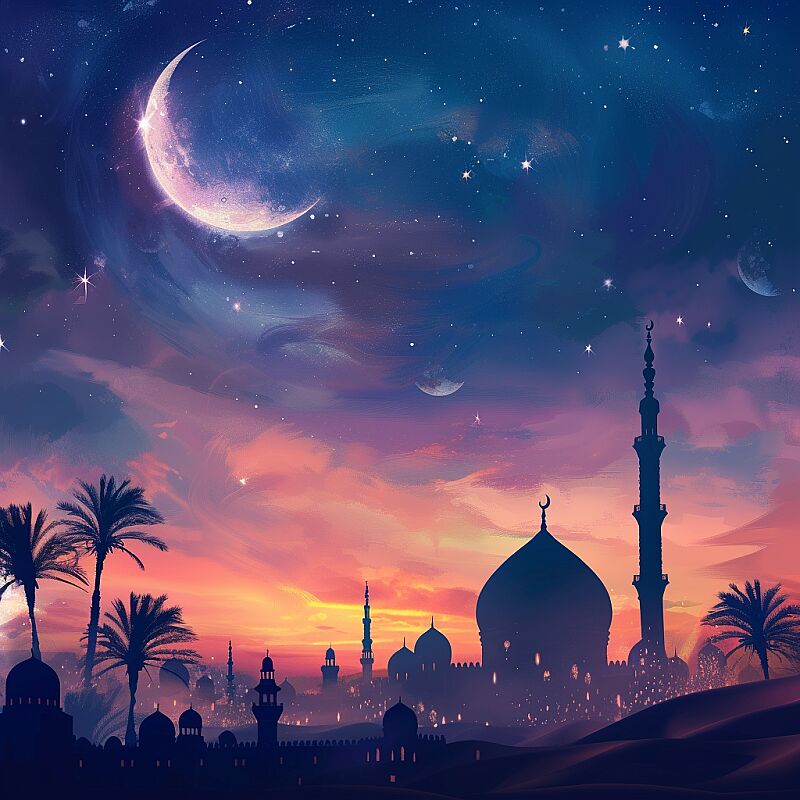 ramadan mood themed background night and moon colouful --v 6.0