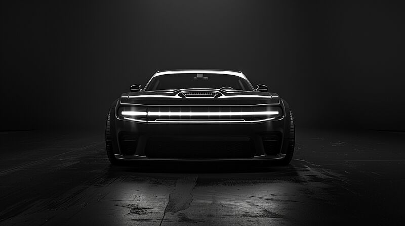 create image of black 2025 dodge charger image with dark background --ar 16:9 --v 6.0