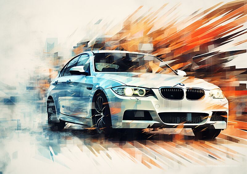 multiple exposures of bmw on a fragmented collage --ar 7:5 --style raw --v 5.2