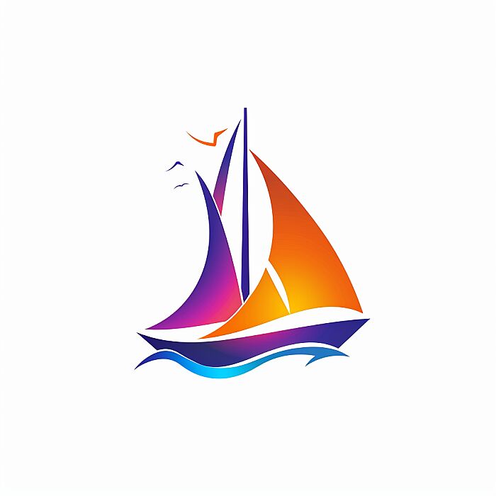 boat logo, vector illustration, minimilism, clean, moderen, adobe XD, UX, UI, colourfull, white backgorund --v 6.0