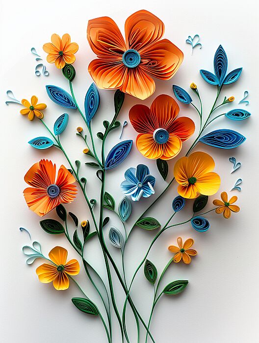 flowers, minimalist, Paper quilling, vivid color, white background --ar 3:4 --v 6.0 --style raw --s 250