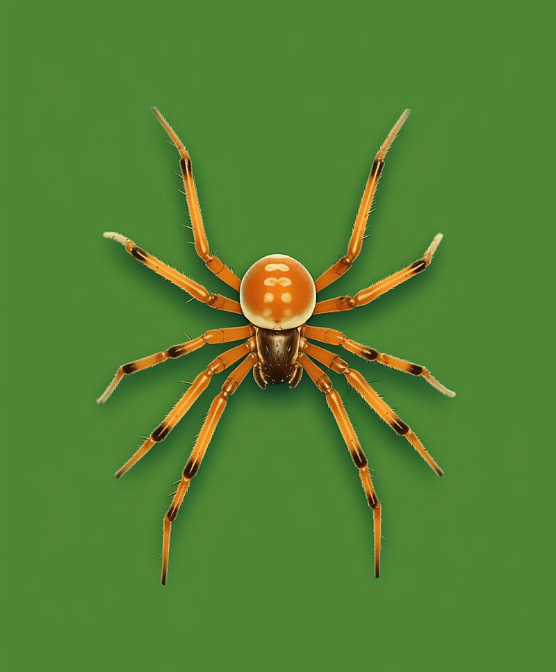 a picture of a spider on a green background, in the style of light brown and light bronze, body extensions, bulbous, minimal retouching, animated gifs, 19th century, light gray and amber --ar 5:6 --style raw --v 5.1 --s 750