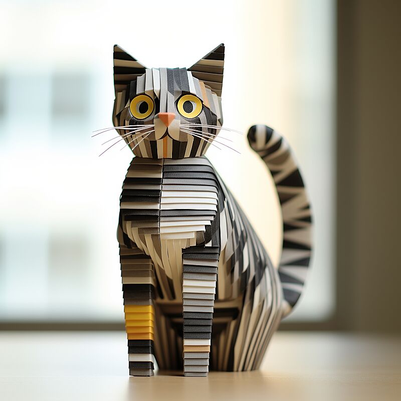 Cat character keen, Made of washi tape, so neat, Stands on silent feet.