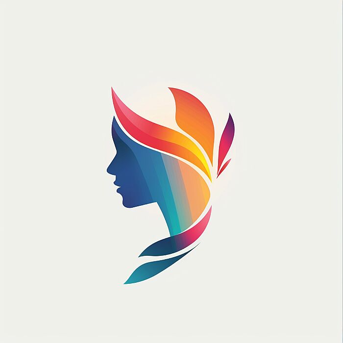 Create a [woman] logo with a modern and minimalist design. The logo should feature geometric shapes, with a gradient color palette. colorful. The shapes should be arranged to create a clean, abstract representation of the subject, conveying its essence rather than detailed realism. The design should be suitable for use as a corporate brand identity, evoking stability. The overall look should be sleek and scalable, able to maintain its impact when used in various sizes. Add symbolizing interconnectivity and complexity. The image should be isolated on a white background for versatility in usage --v 6.0