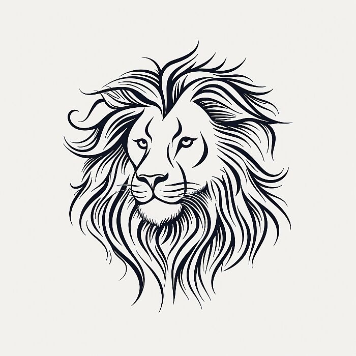 Continuous Line vectorial drawing of lion ,minimalist line art, undulating lines, white background, black line --v 5.2