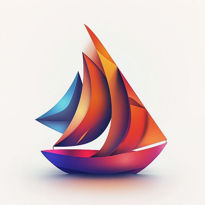 Create a 3D [boat] logo with a modern and minimalist design. The logo should feature geometric shapes, with a gradient color palette. colorful. The shapes should be arranged to create a clean, abstract representation of the subject, conveying its essence rather than detailed realism. The design should be suitable for use as a corporate brand identity, evoking stability. The overall look should be sleek and scalable, able to maintain its impact when used in various sizes. Add symbolizing interconnectivity and complexity. The image should be isolated on a white background for versatility in usage --v 6.0