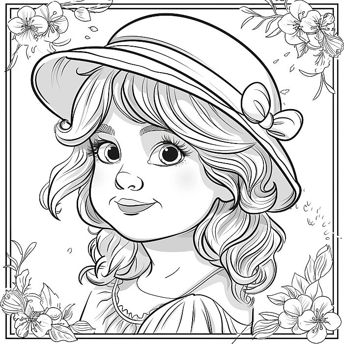 kids illustration, square shape, black and white, coloring page, defined outline, thick border, simple, no shading, coloring book style, no shadow, no contouring --v 6.0