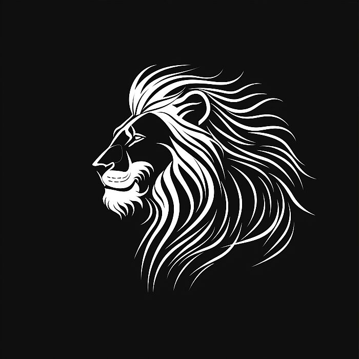 vector logo of lion, graphic design, minimalist stroke lines, black and white, abstract --style raw --s 250 --v 6.0