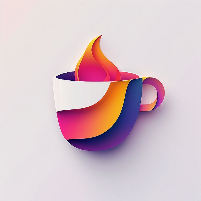 Create a 3D [cup] logo with a modern and minimalist design. The logo should feature geometric shapes, with a gradient color palette. colorful. The shapes should be arranged to create a clean, abstract representation of the subject, conveying its essence rather than detailed realism. The design should be suitable for use as a corporate brand identity, evoking stability. The overall look should be sleek and scalable, able to maintain its impact when used in various sizes. Add symbolizing interconnectivity and complexity. The image should be isolated on a white background for versatility in usage --v 6.0