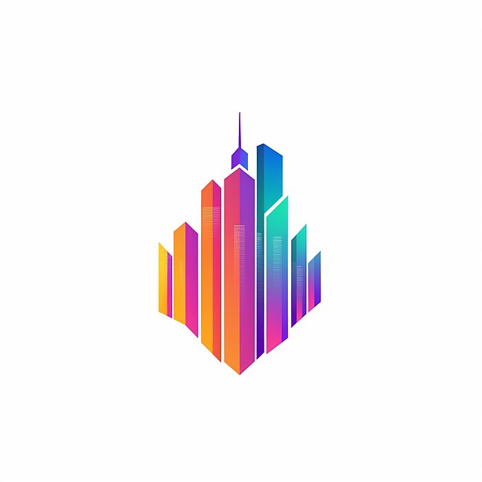 Create a [city] logo with a modern and minimalist design. The logo should feature geometric shapes, with a gradient color palette. colorful. The shapes should be arranged to create a clean, abstract representation of the subject, conveying its essence rather than detailed realism. The design should be suitable for use as a corporate brand identity, evoking stability. The overall look should be sleek and scalable, able to maintain its impact when used in various sizes. Add symbolizing interconnectivity and complexity. The image should be isolated on a white background for versatility in usage --v 6.0