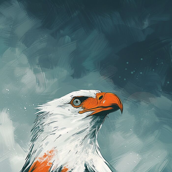 animation about a eagle in sky, in the style of dark white and orange, minimal design, realistic painted still lifes, cartoonish innocence, dark sky-blue and white --v 6.0