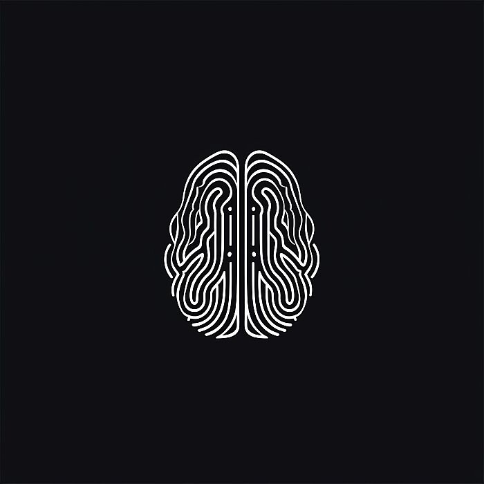 vector logo of brain, graphic design, minimalist stroke lines, black and white, abstract --style raw --s 250 --v 6.0