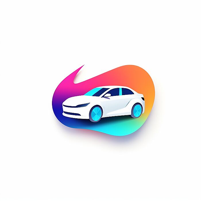 Create an 3D minimalist logo of a central [car] in a vibrant, stylized, and colorful design. The subject should be detailed and the central focus, with the rest of the image fading into a clean, white background. The style should be whimsical and modern, with a touch of playfulness and a flat design aesthetic. --v 5.2 --s 50 --style raw