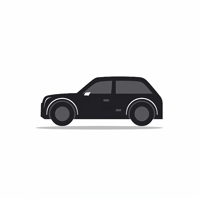 A single simple high quality minimalistic absolutely dark black flat SVG style icon symbol of a car on a plain basic clean minimal white background in a modern and simplistic 2D corporate IT vector iconography design style with ultra-minimal detail, used as a professional graphic element for websites, apps, and presentations and made by an iconography specialist --v 5.0