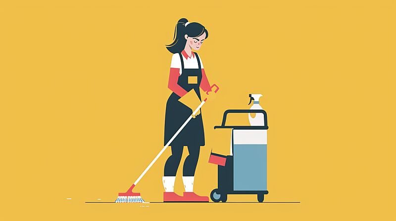 cleaner services, Flat Illustration, minimalistic, Low Saturation,Graphic Design, --ar 16:9 --style raw --v 6.0