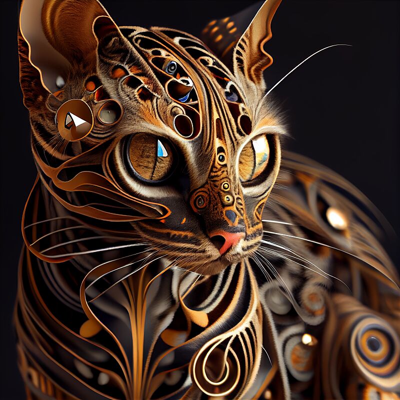 /Mechanical bengal cat, https://firebasestorage.googleapis.com/v0/b/noonshot-prod.appspot.com/o/midjourney/images/4b9cc057-79b2-438f-b2b0-53dd7c841062?alt=media&amp;token=a90196b0-7c87-42e2-95ba-f82072319343:: digital quilling, clear and defined eyes, gold eyes, defined features, Hyperrrealistic, Hyperdetailed, Hyperornate, Metallic colors, volumetric lighting, ambient lighting, 4D, UHD, 16k resolution Cel shaded--v 4 --q 2  --v 4  --q 2 --upbeta