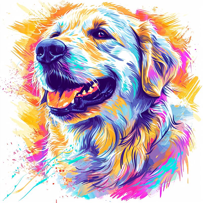 Spirited Golden Retriever, impressionist style, festive mood, sunlight streaming T-shirt design graphic, vector, contour, white background. --v 6.0 --style raw