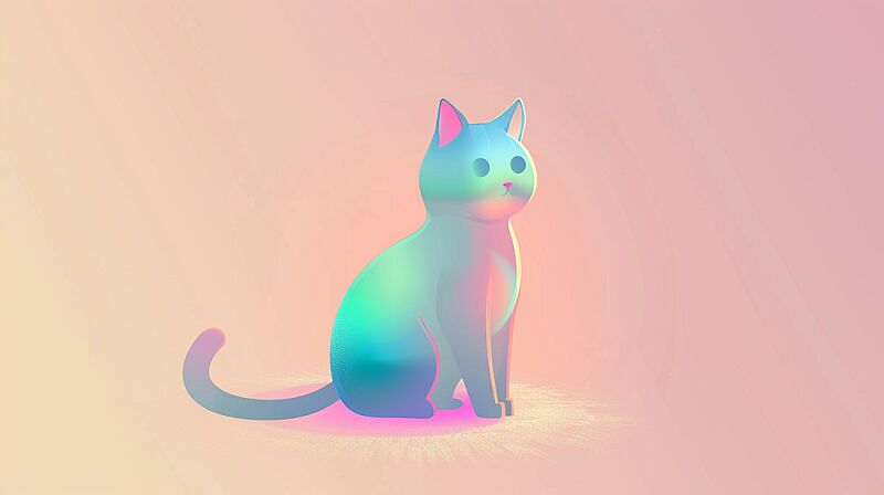 cute cat, flat, 2D, simple vector art, shiny and iridescent, soft pastel colours, --ar 16:9 --v 6.0 --style raw